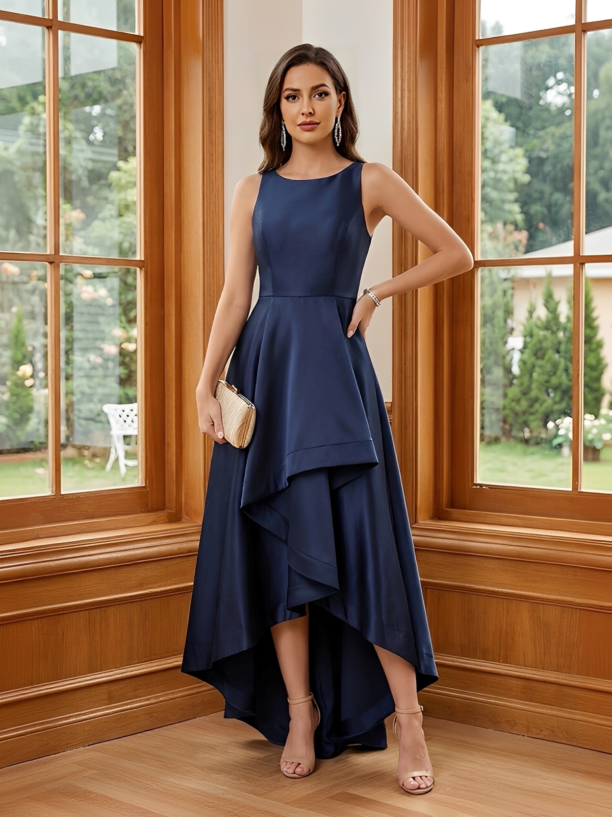 Satin Round Neck Mother of the Bride Dresses