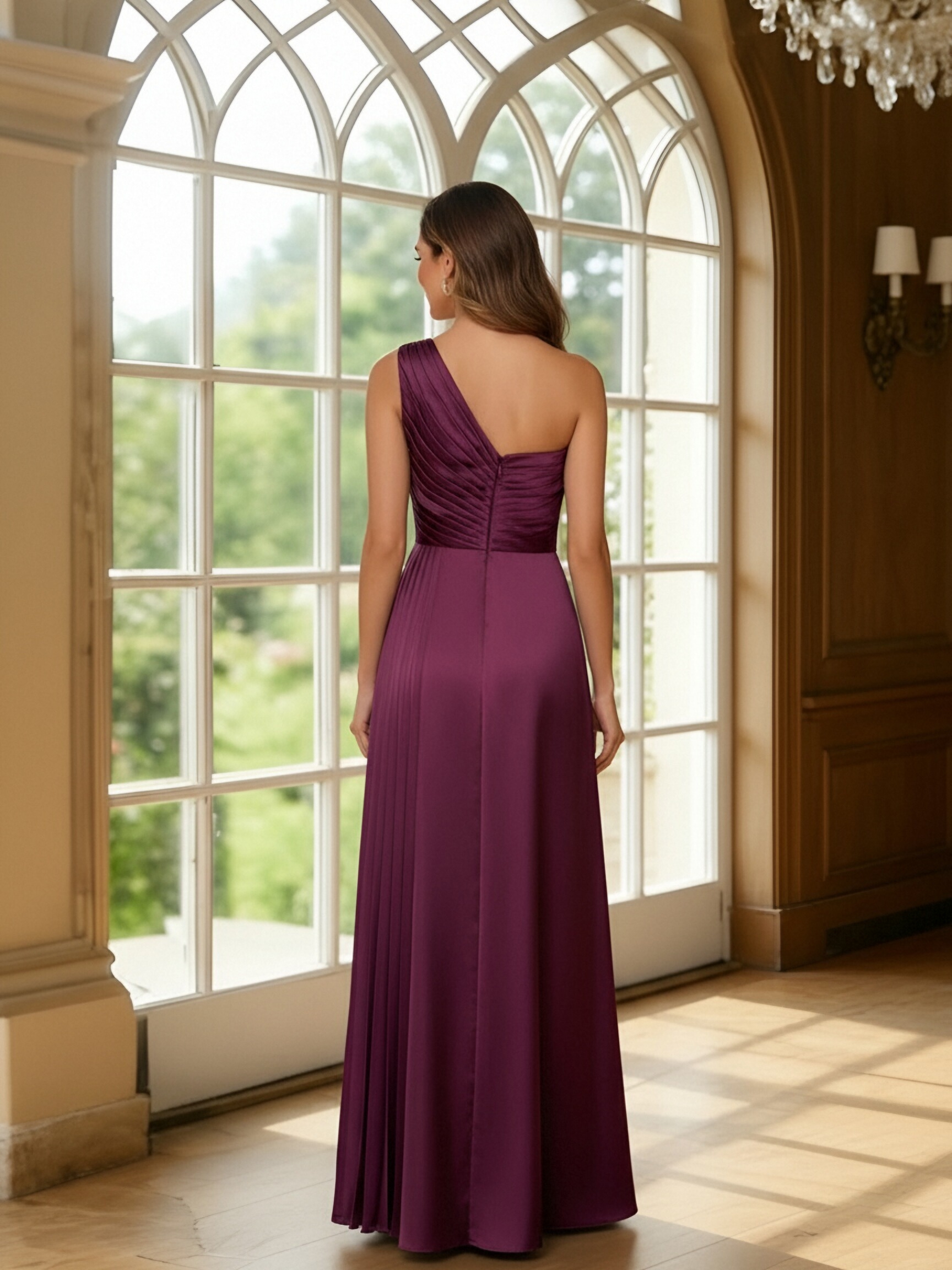 Satin One Shoulder Mother of the Bride Dresses with Pleats