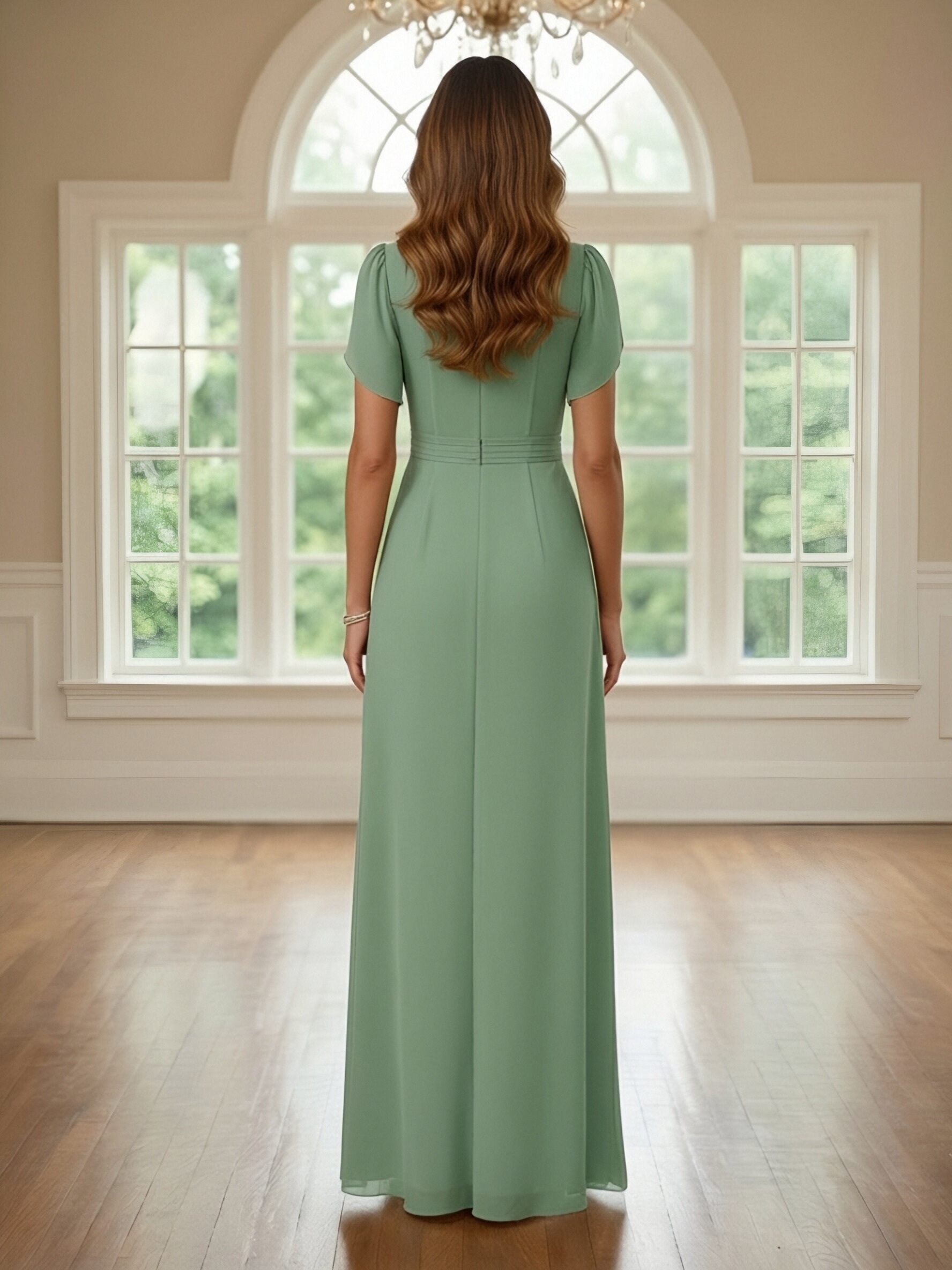 Chiffon V Neck Mother of the Bride Dresses with Embroidery