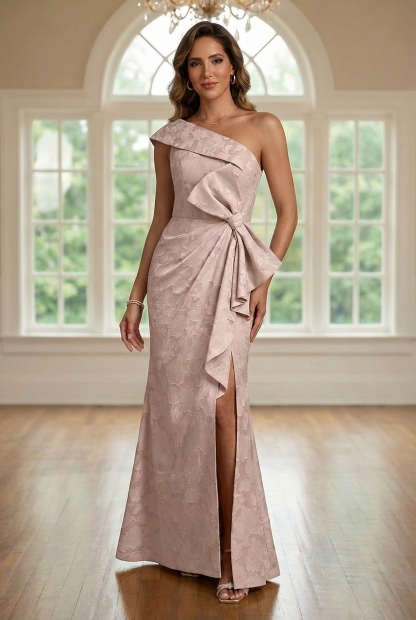 Satin One Shoulder Mother of the Bride Dresses with Slit