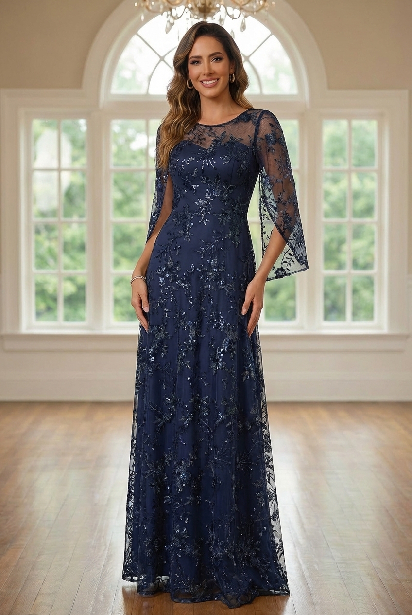 Squin Round Neck Mother of the Bride Dresses