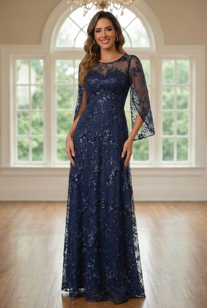 Squin Round Neck Mother of the Bride Dresses