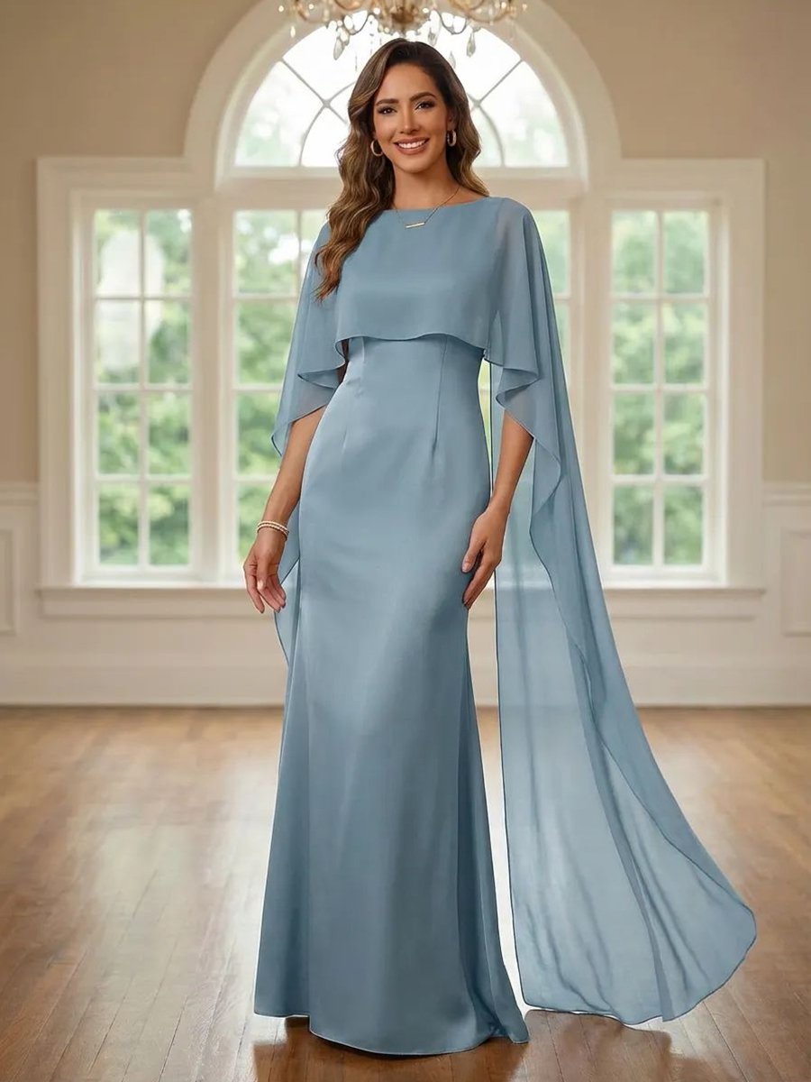 Chiffon Round Neck Mother of the Bride Dresses with Scarf