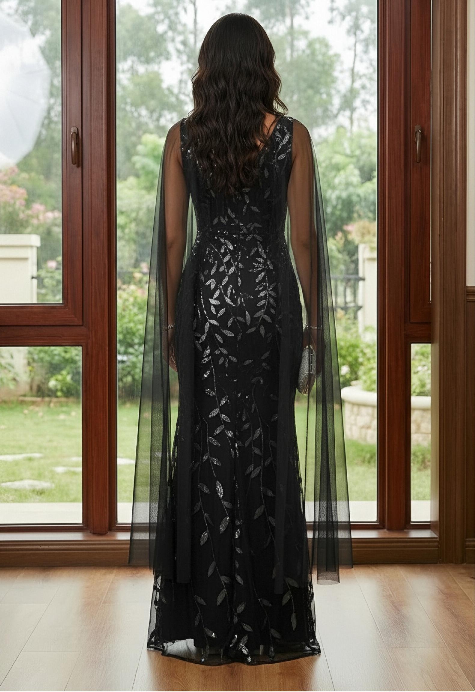 Squin Flora V Neck Mother of the Bride Dresses with Caps