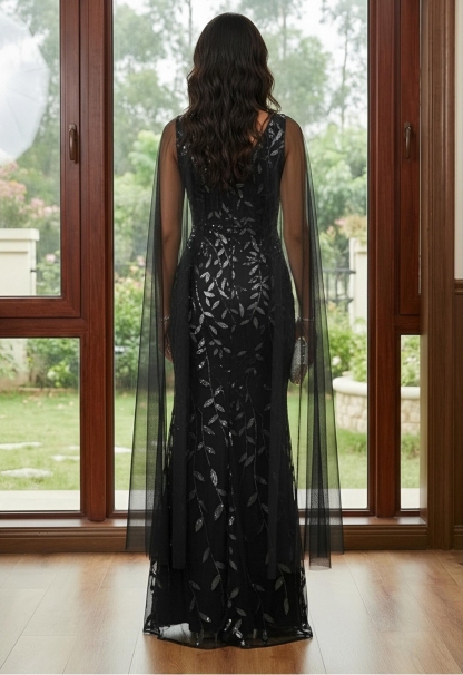 Squin Flora V Neck Mother of the Bride Dresses with Caps