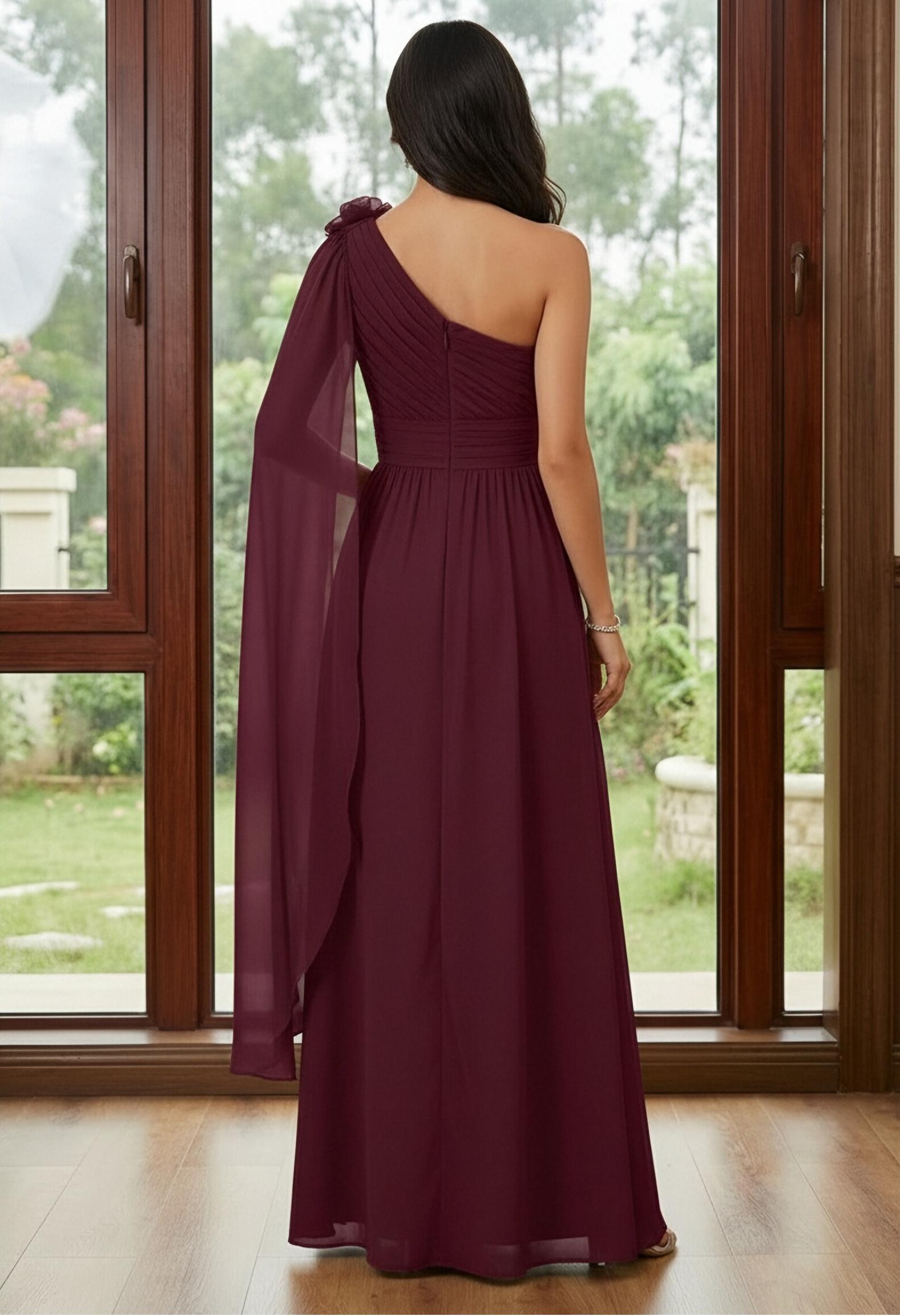 Chiffon One Shoulder Mother of the Bride Dresses with Slit