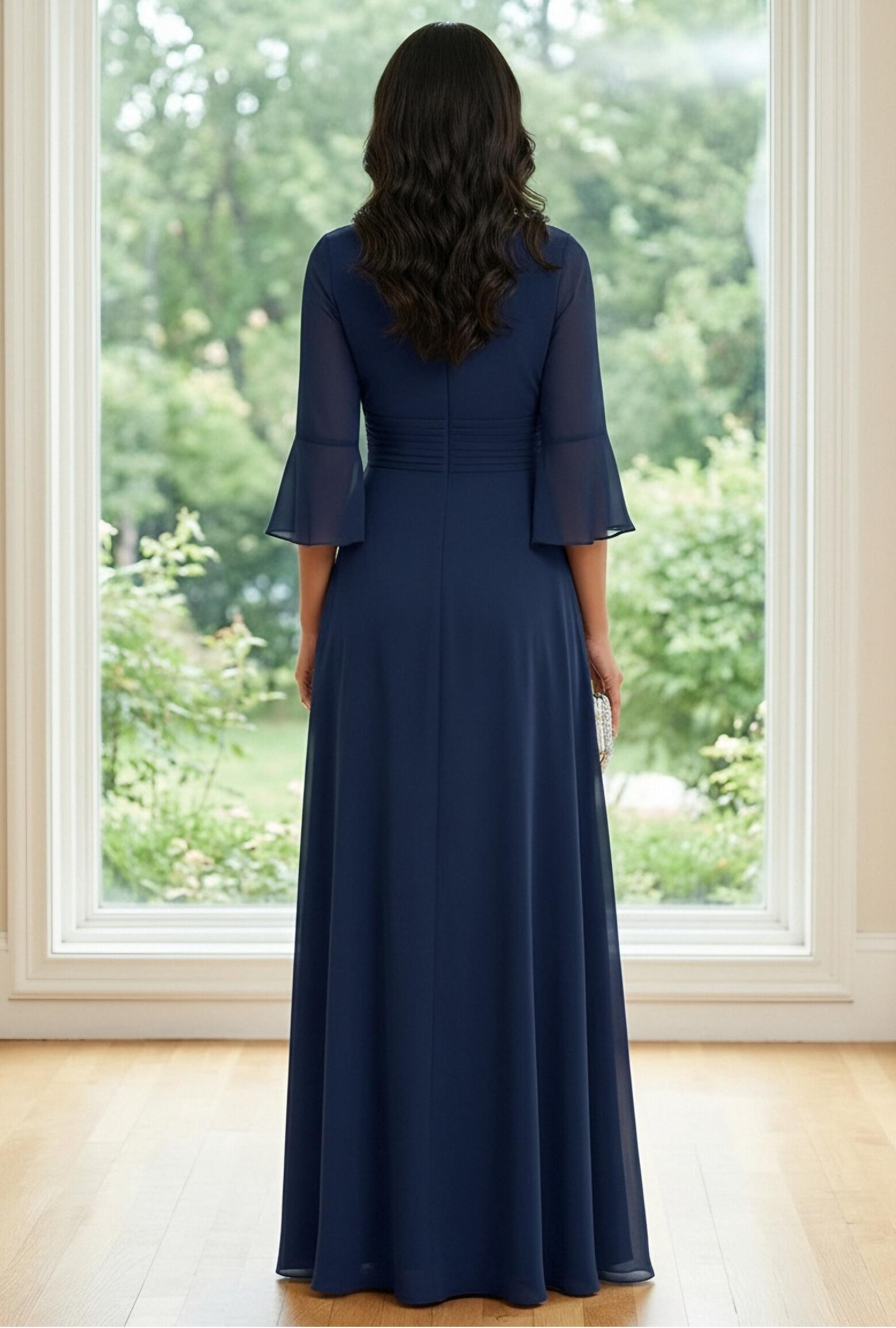 Chiffon V Neck Mother of the Bride Dresses with Slit