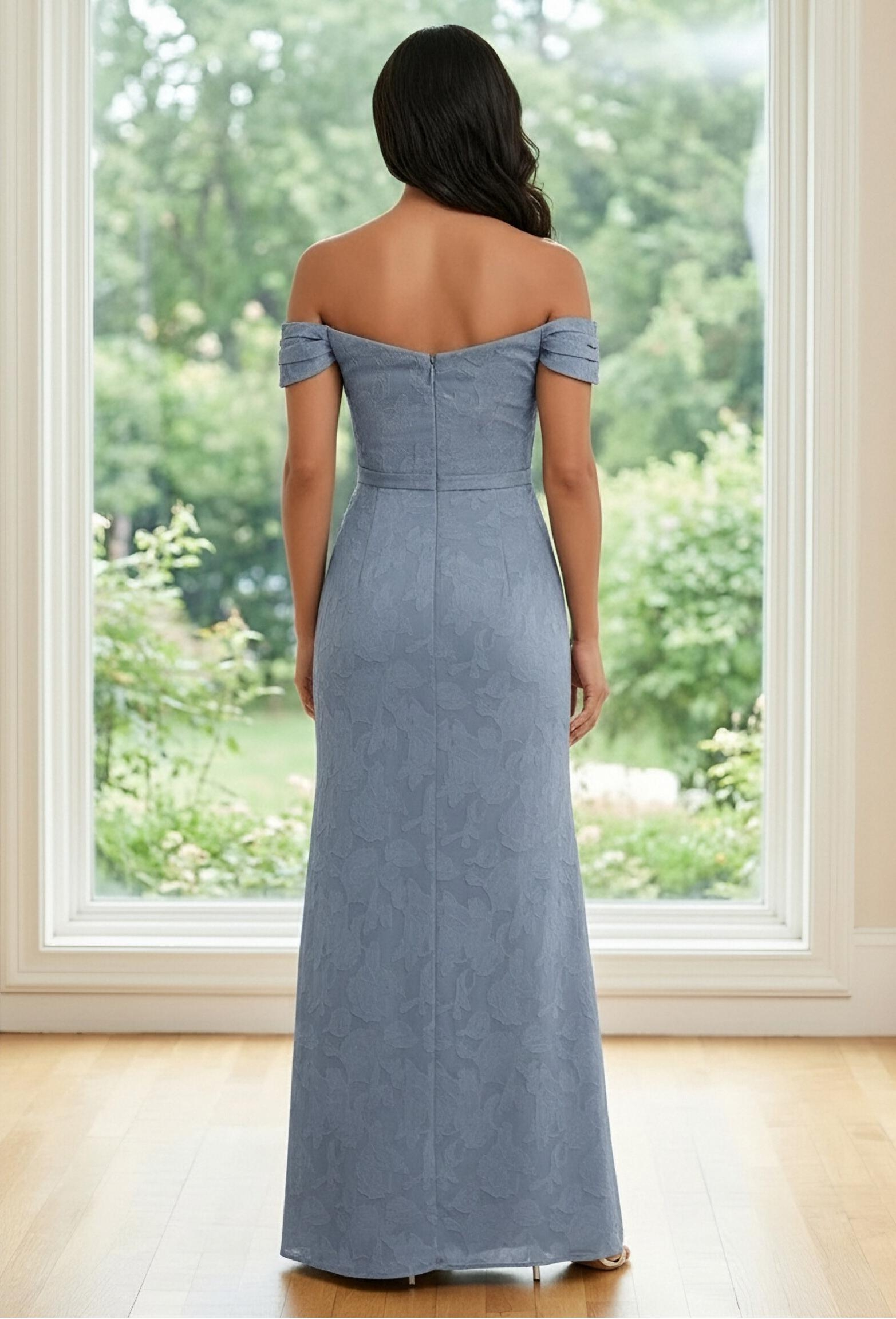 Floral Chiffon Off Shoulder Mother of the Bride Dresses with Slit