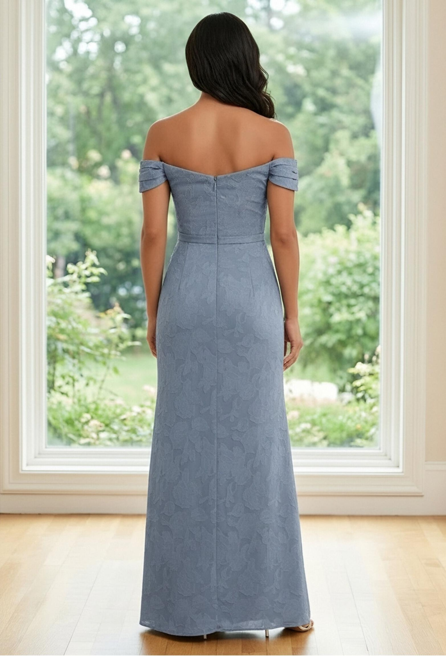 Floral Chiffon Off Shoulder Mother of the Bride Dresses with Slit