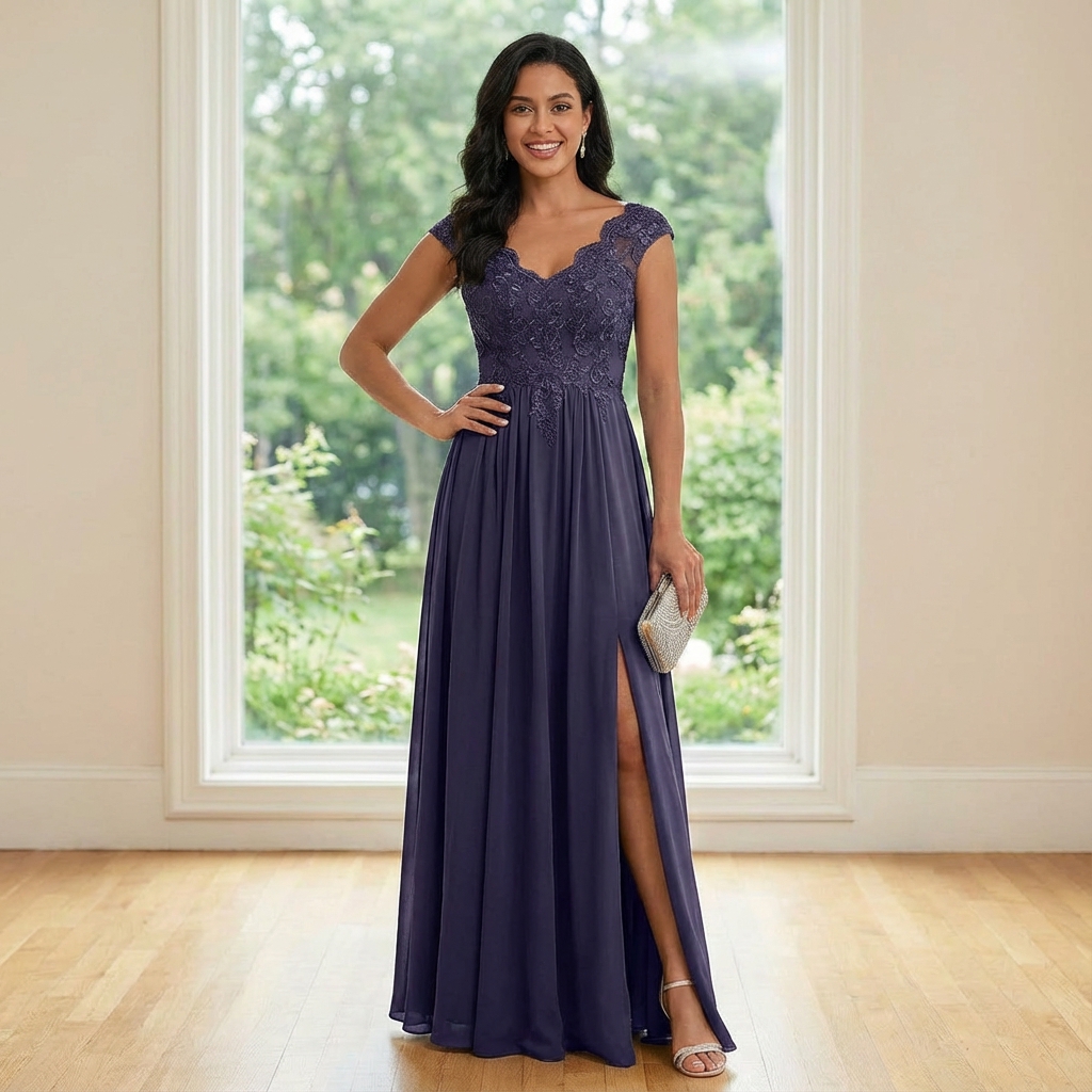 Chiffon V Neck Mother of the Bride Dresses with Embroidery