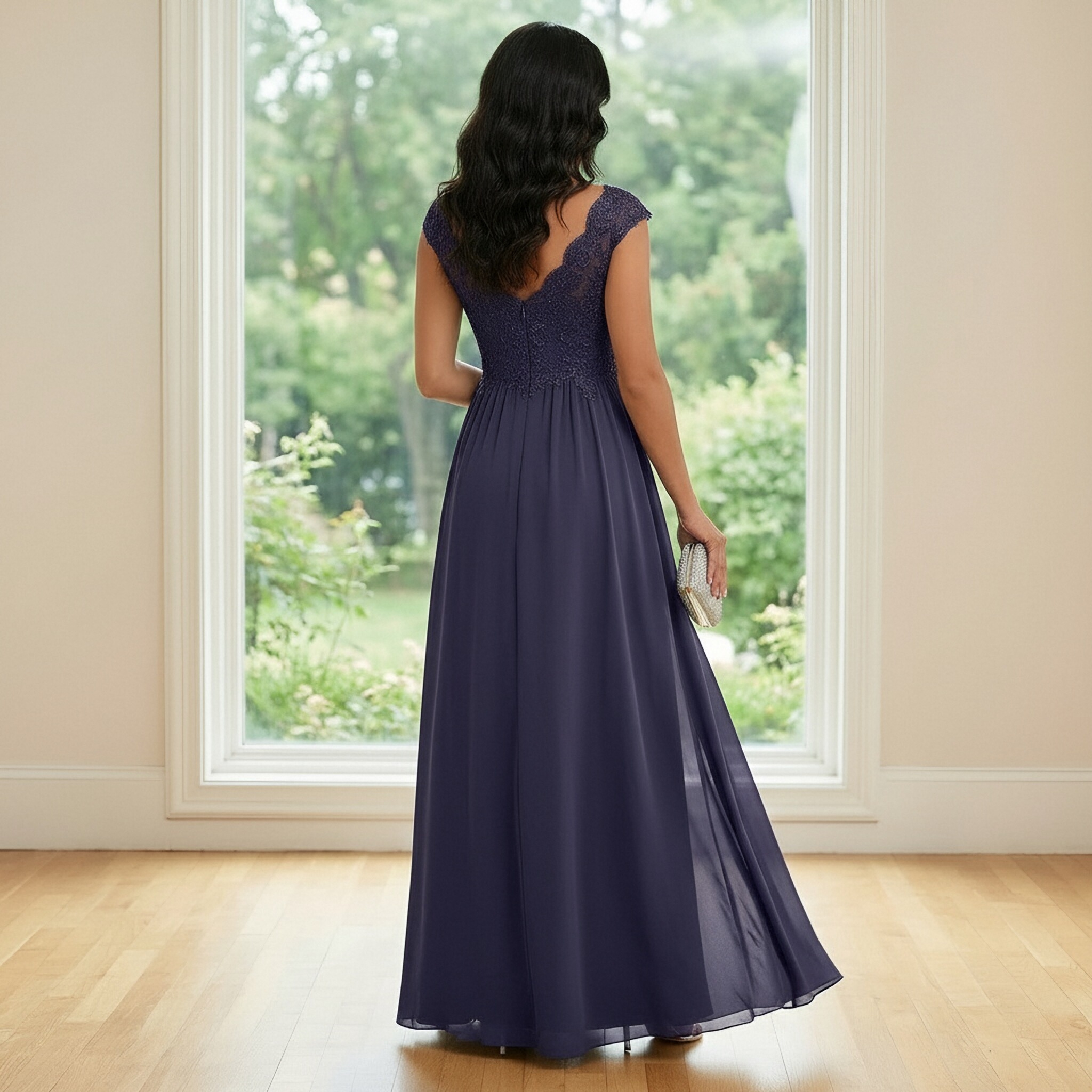 Chiffon V Neck Mother of the Bride Dresses with Embroidery