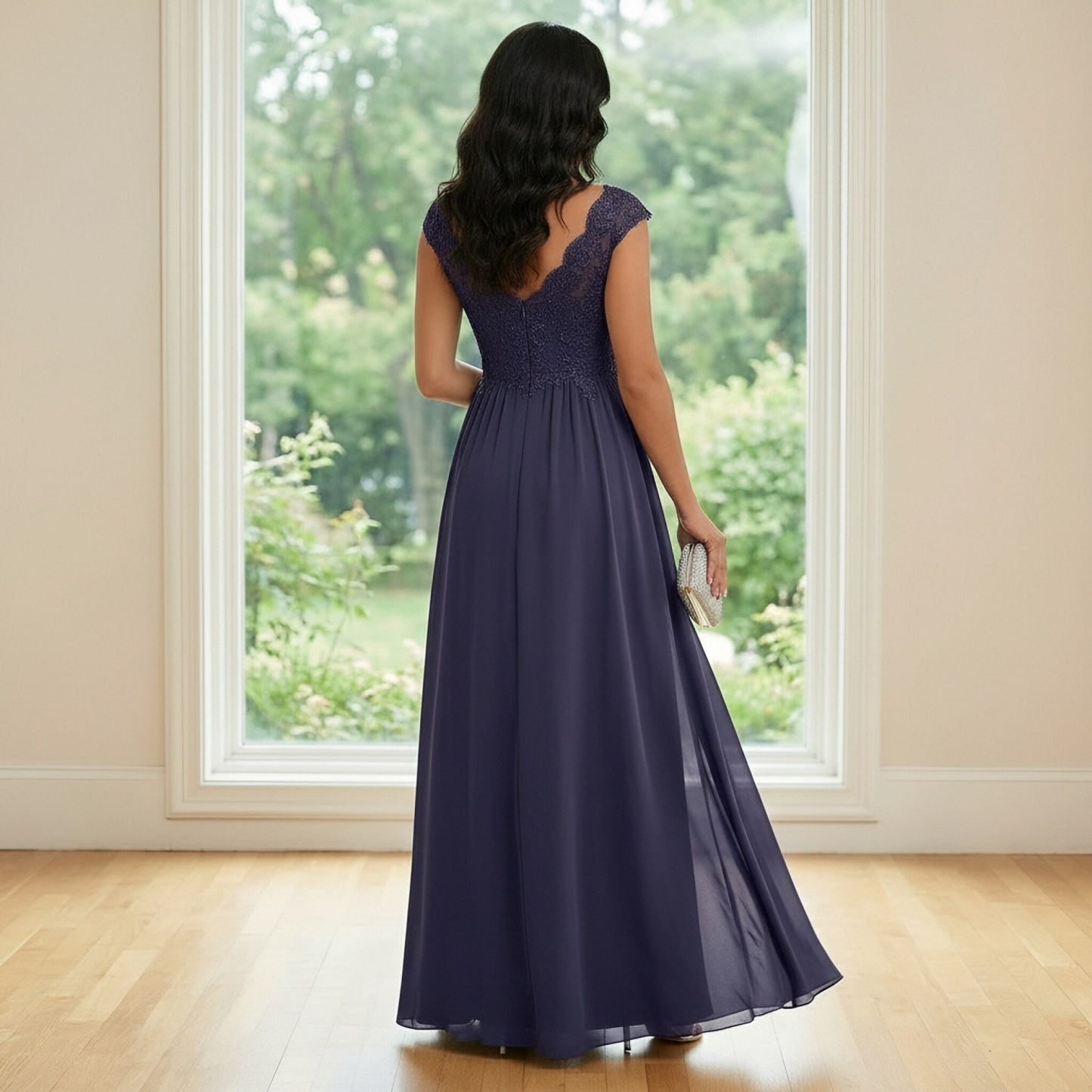 Chiffon V Neck Mother of the Bride Dresses with Embroidery