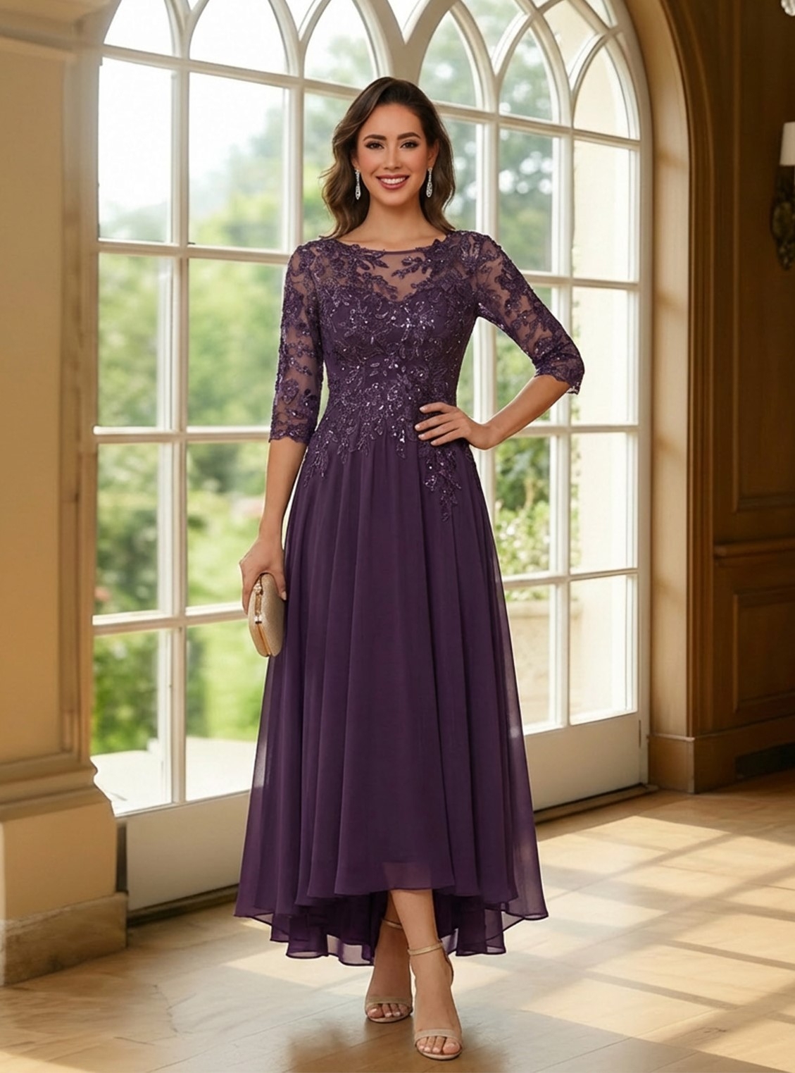 Shining Sequins Hi Low Mother of the Bride Dresses with Embroidery