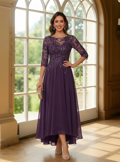 Shining Sequins Hi Low Mother of the Bride Dresses with Embroidery