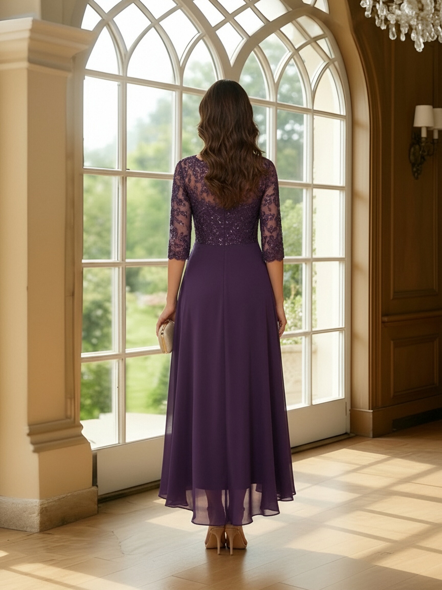 Shining Sequins Hi Low Mother of the Bride Dresses with Embroidery