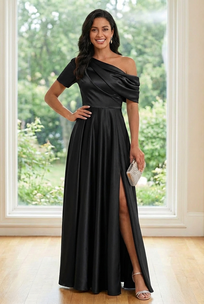Satin One Shoulder Mother of the Bride Dresses with Slit