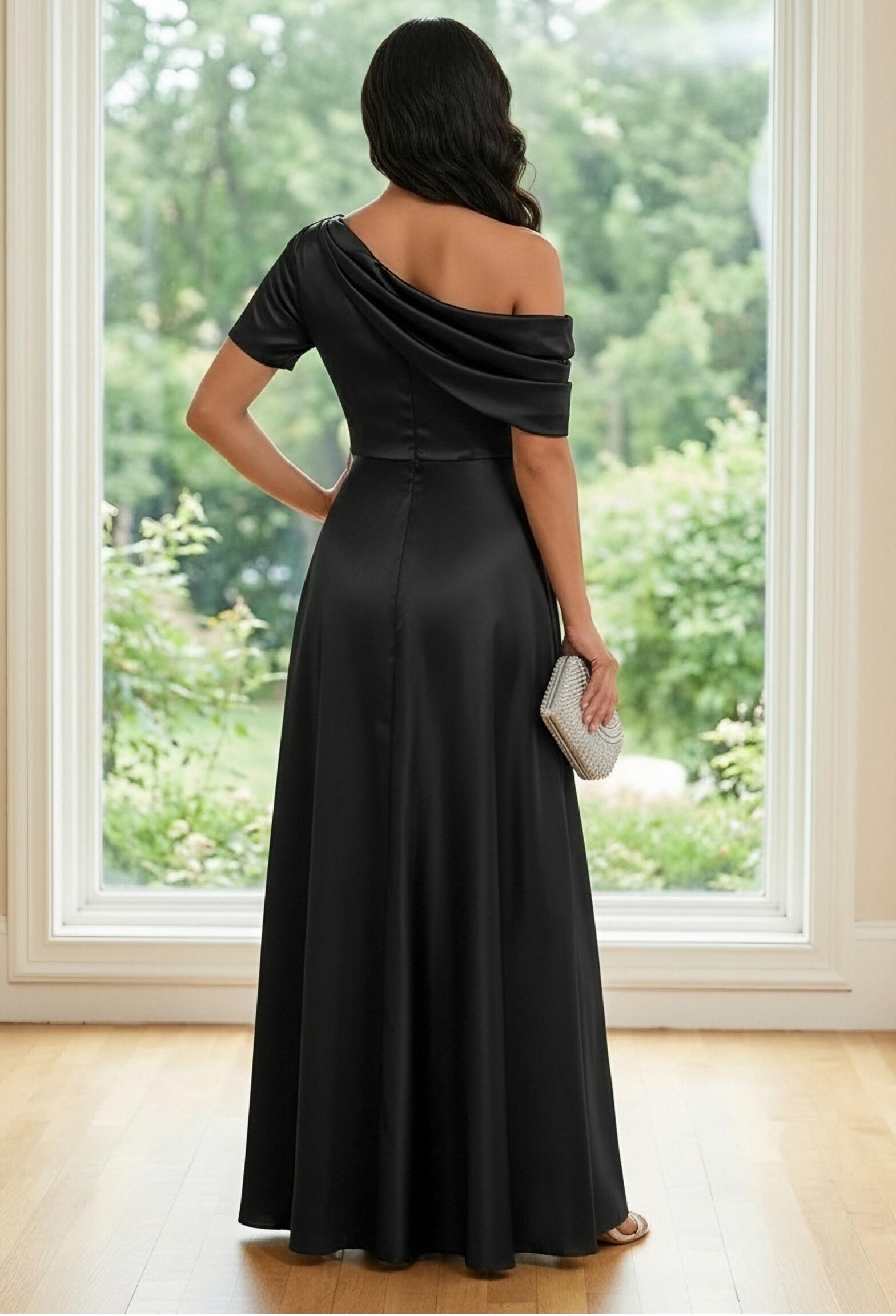 Satin One Shoulder Mother of the Bride Dresses with Slit