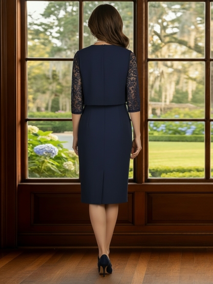 Lace Chiffon Two Piece Mother of the Bride Dresses with Caps