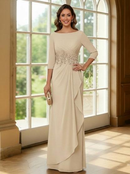 Chiffon Crowl Neck Mother of the Bride Dresses with Embroidery