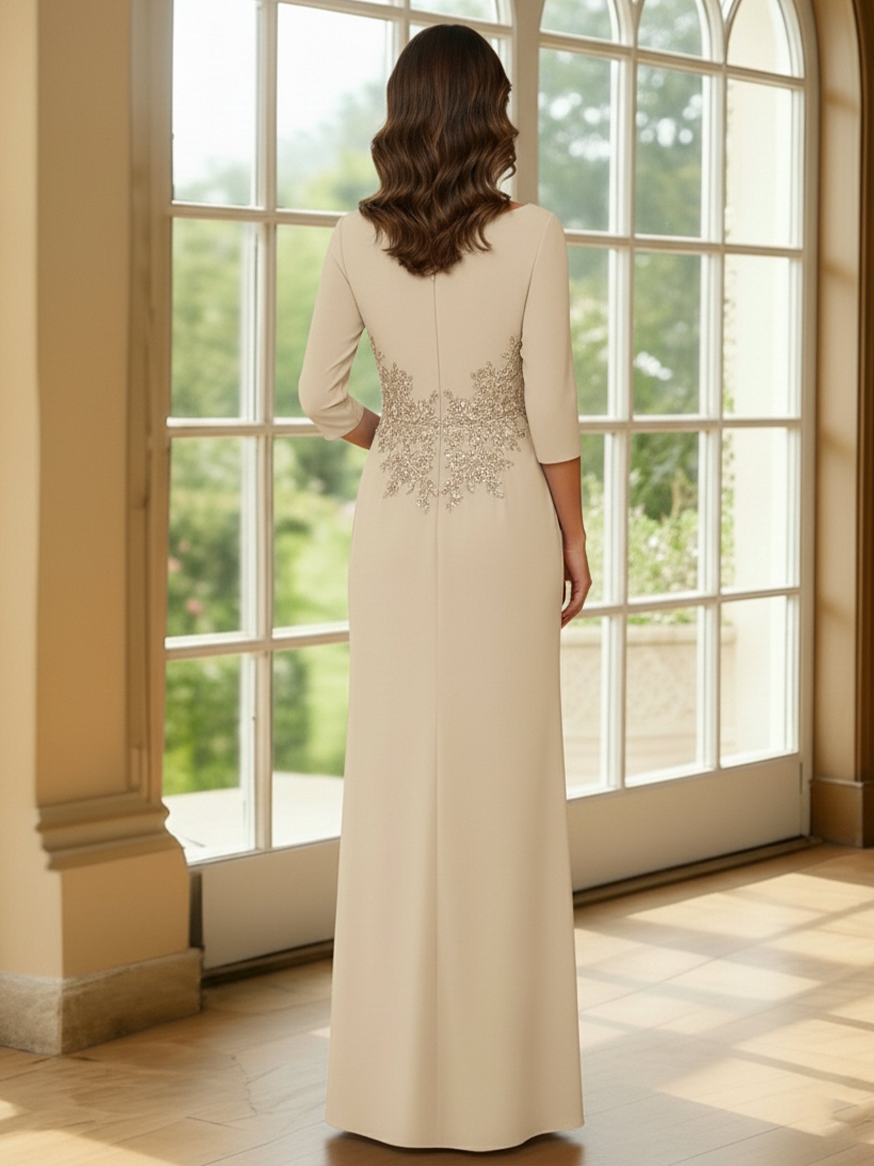 Chiffon Crowl Neck Mother of the Bride Dresses with Embroidery