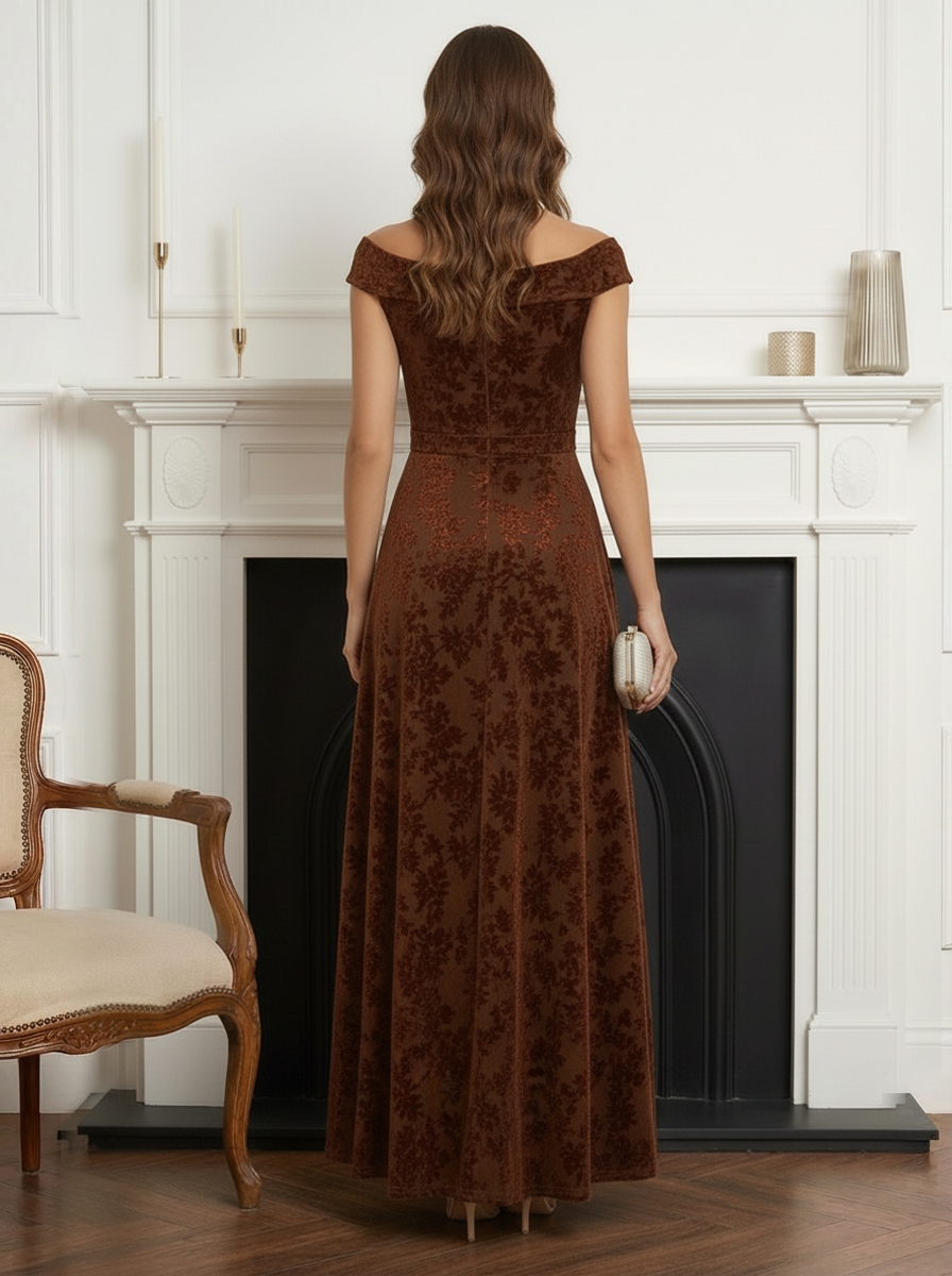 Jacquard Chiffon Off Shoulder Mother of the Bride Dresses with Pleats