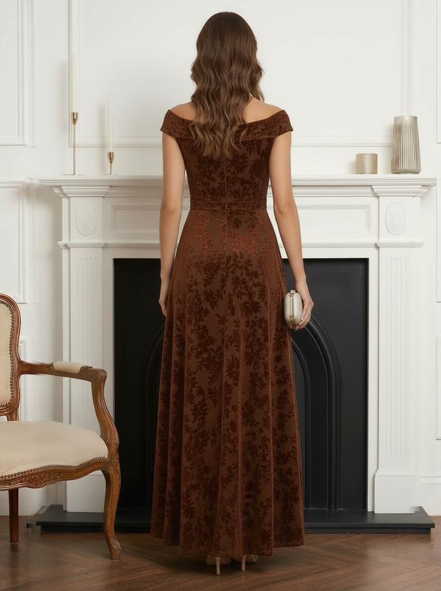 Jacquard Chiffon Off Shoulder Mother of the Bride Dresses with Embroidery