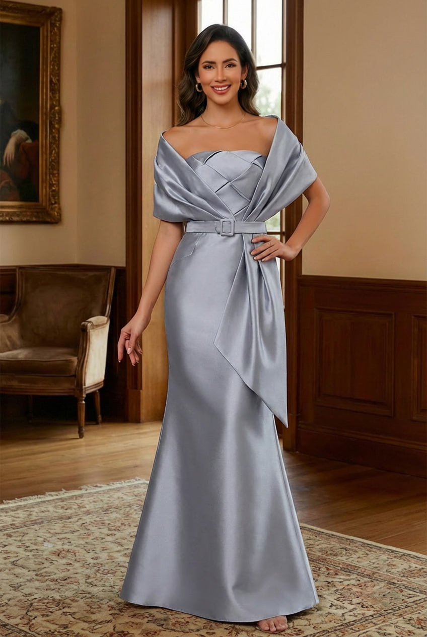 Satin Off Shoulder Mother of the Bride Dresses with Embroidery