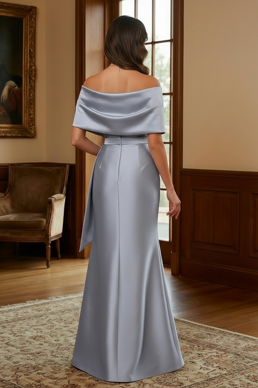 Satin Off Shoulder Mother of the Bride Dresses with Embroidery