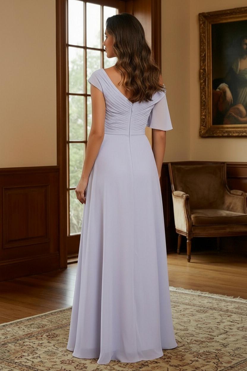 Chiffon Beaded One Shoulder Mother of the Bride Dresses with Slit Side