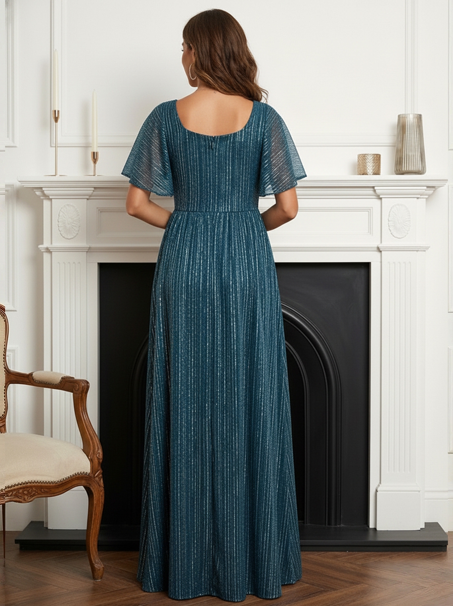 Shimmering Square Neck Mother of the Bride Dresses with Pleats