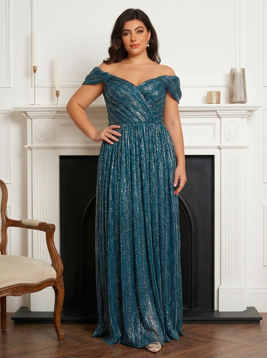 Shimmering Off Shoulder Mother of the Bride Dresses with Embroidery