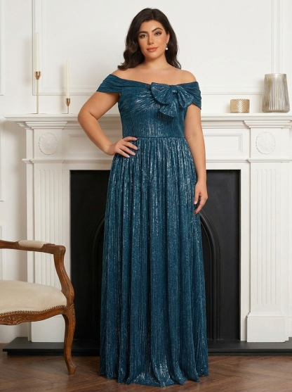 Shimmering Off Shoulder Mother of the Bride Dresses with Bow