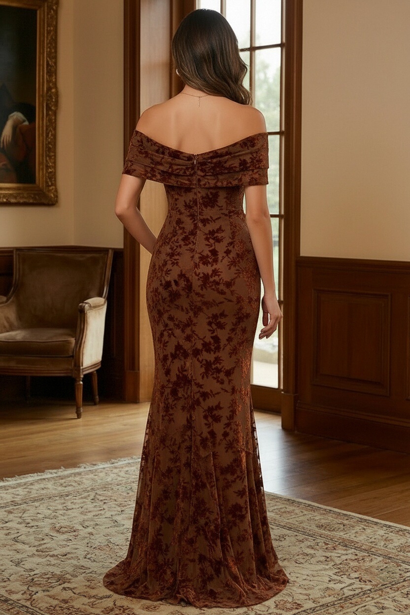 Jacquard Chiffon Off Shoulder Mother of the Bride Dresses with Ruffles