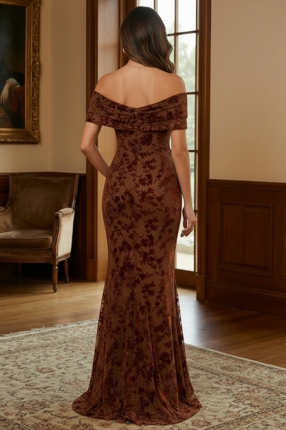 Jacquard Chiffon Off Shoulder Mother of the Bride Dresses with Ruffles