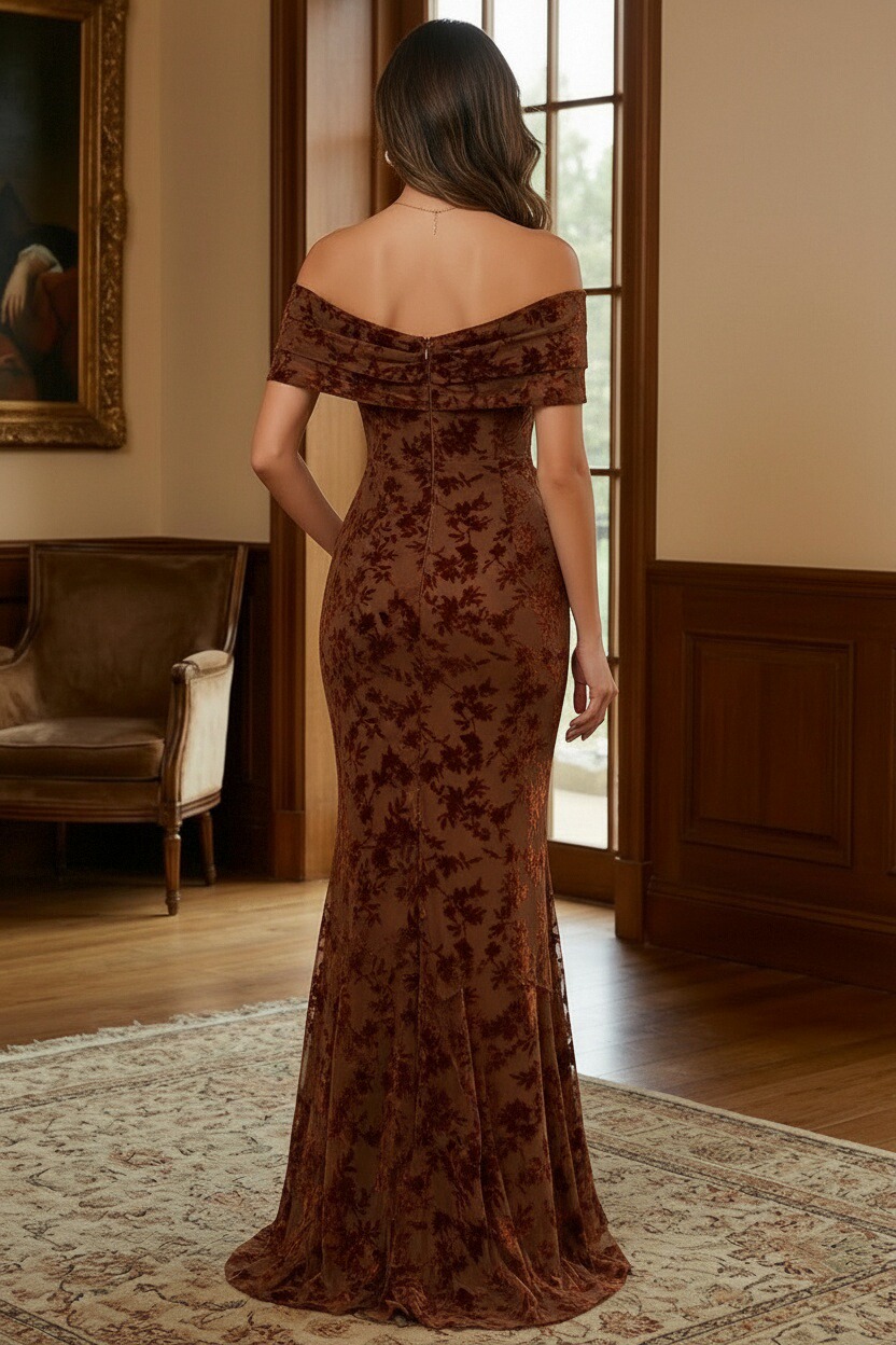 Jacquard Chiffon Off Shoulder Mother of the Bride Dresses with Ruffles