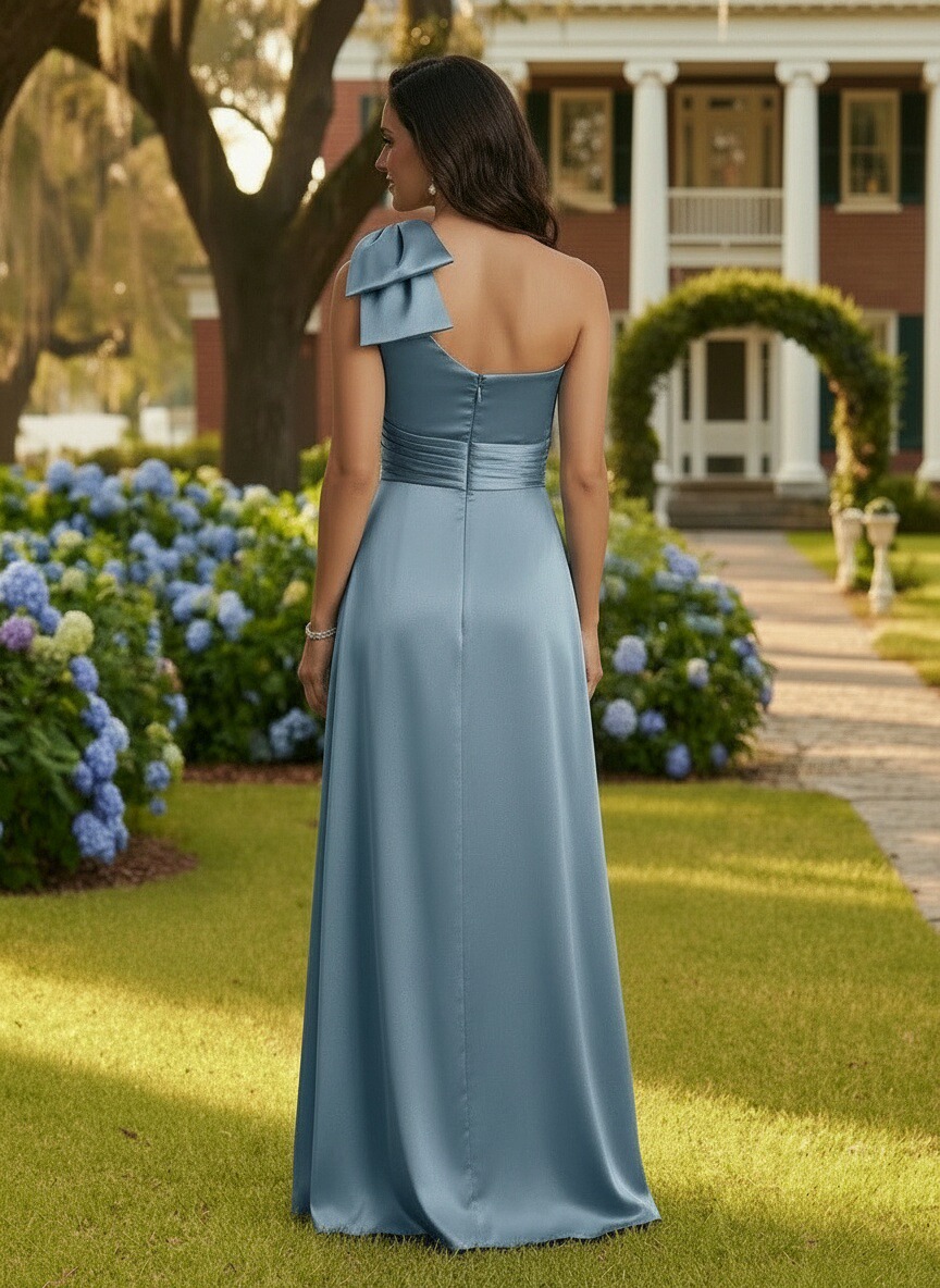 Satin One Shoulder Mother of the Bride Dresses with Embroidery