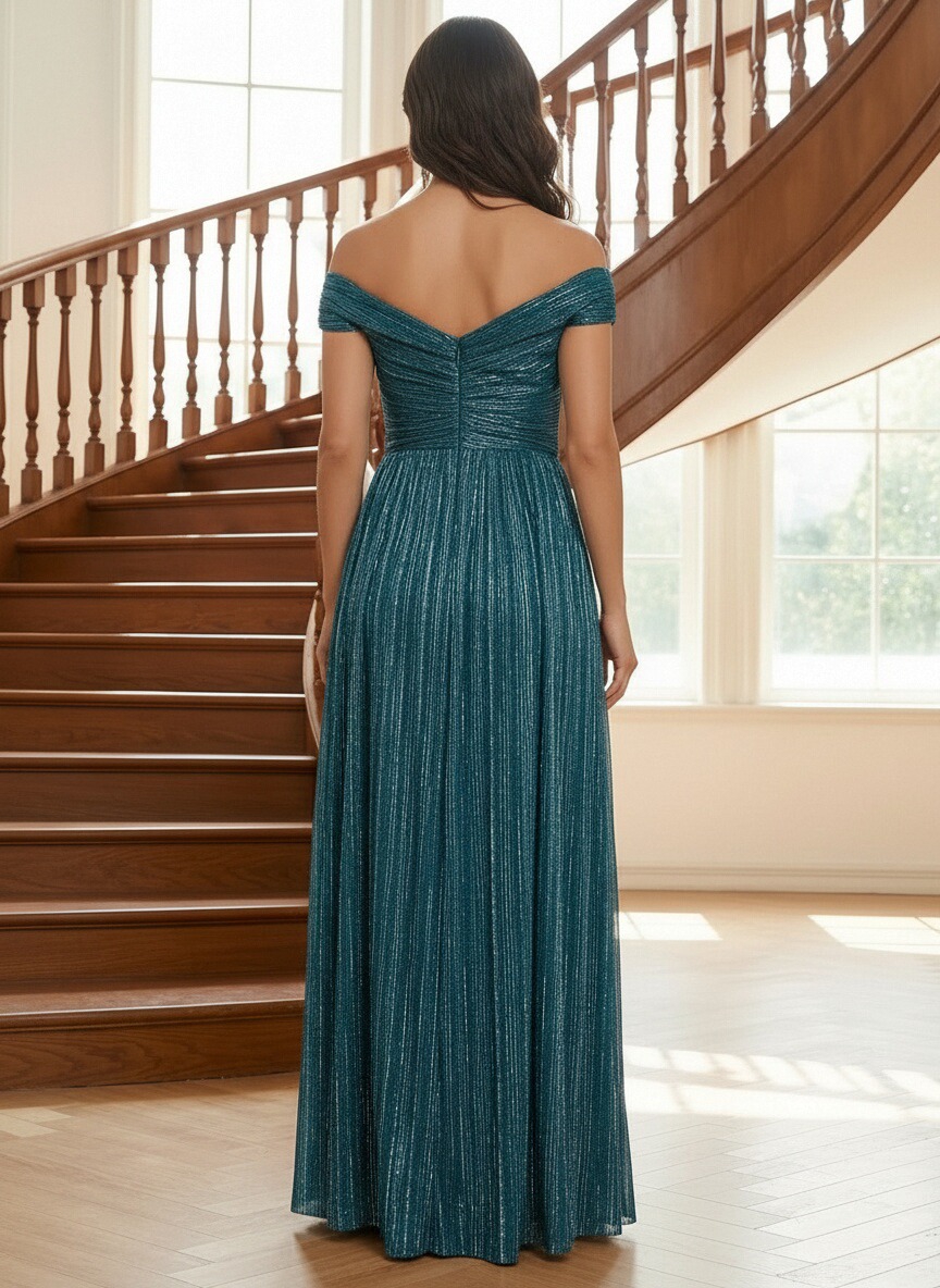 Shimmering Off Shoulder Mother of the Bride Dresses with Slit Side