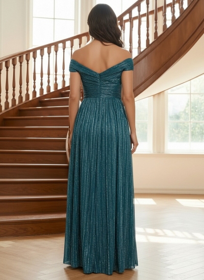 Shimmering Off Shoulder Mother of the Bride Dresses with Slit Side