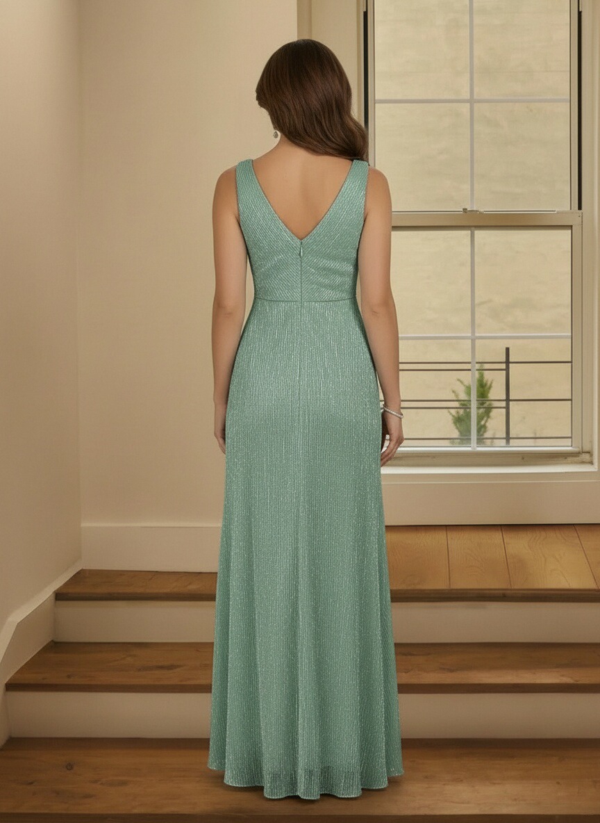 Shimmering Deep V Neck Mother of the Bride Dresses with Ruffles