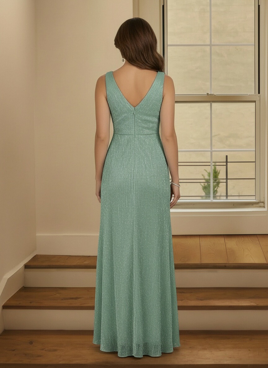 Shimmering Deep V Neck Mother of the Bride Dresses with Ruffles