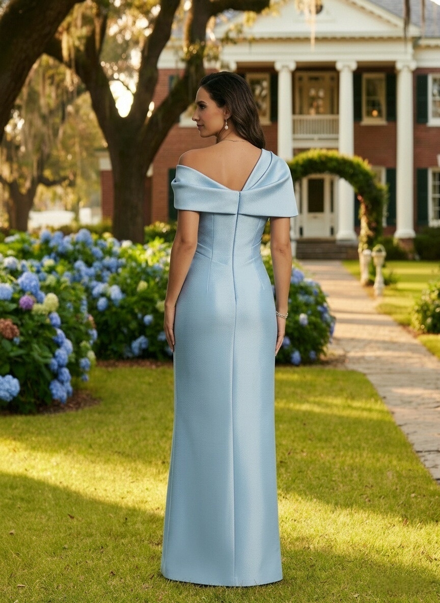Satin Off Shoulder Mother of the Bride Dresses with Slit
