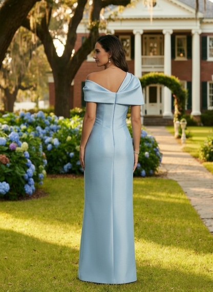 Satin Off Shoulder Mother of the Bride Dresses with Slit