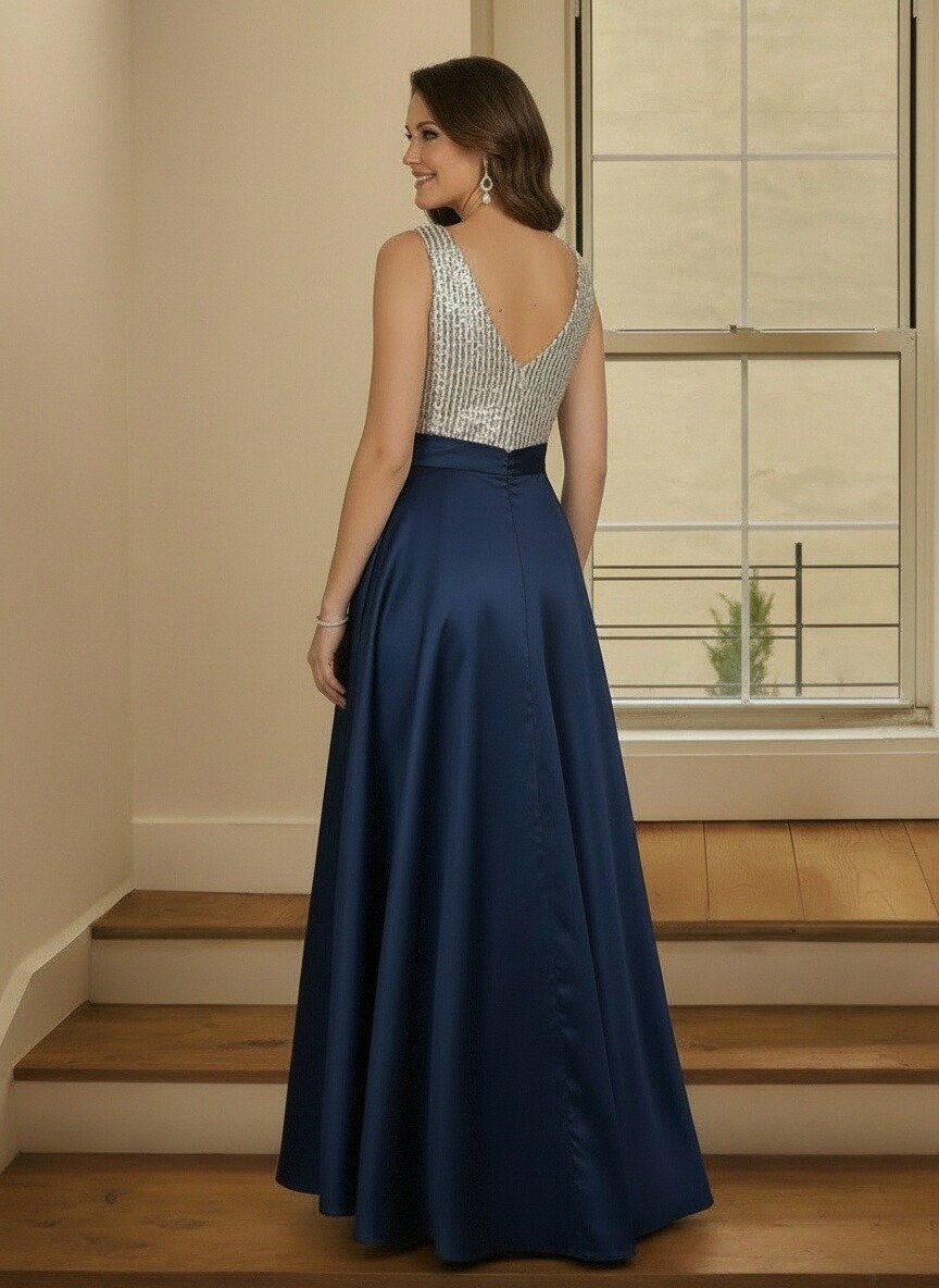 Satin Deep V Neck Mother of the Bride Dresses with Bow