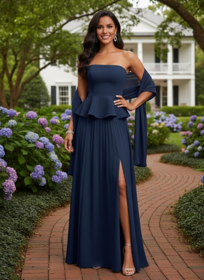 Chiffon Strapless Mother of the Bride Dresses with High Split