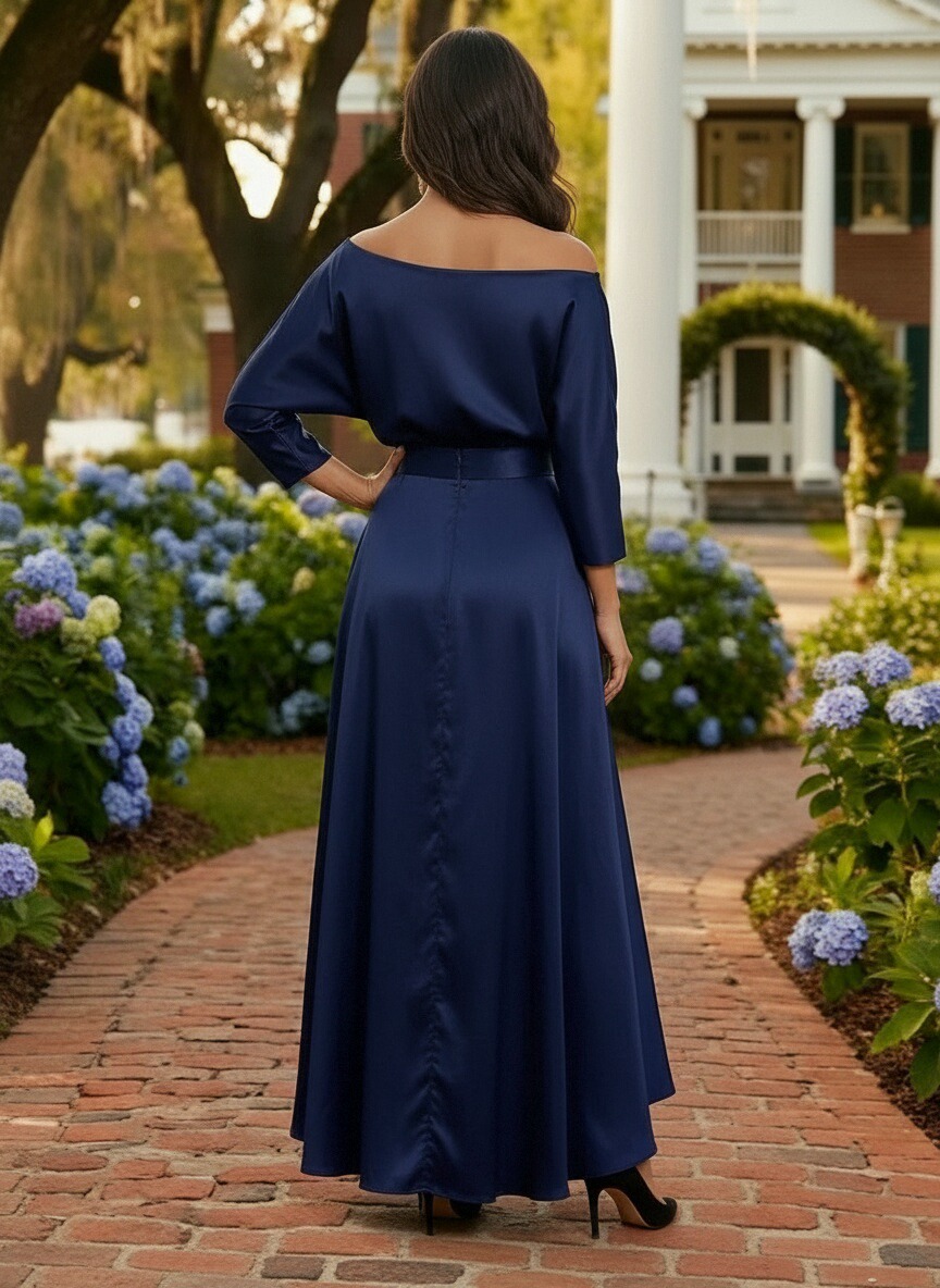 Satin Off Shoulder Mother of the Bride Dresses with Embroidery