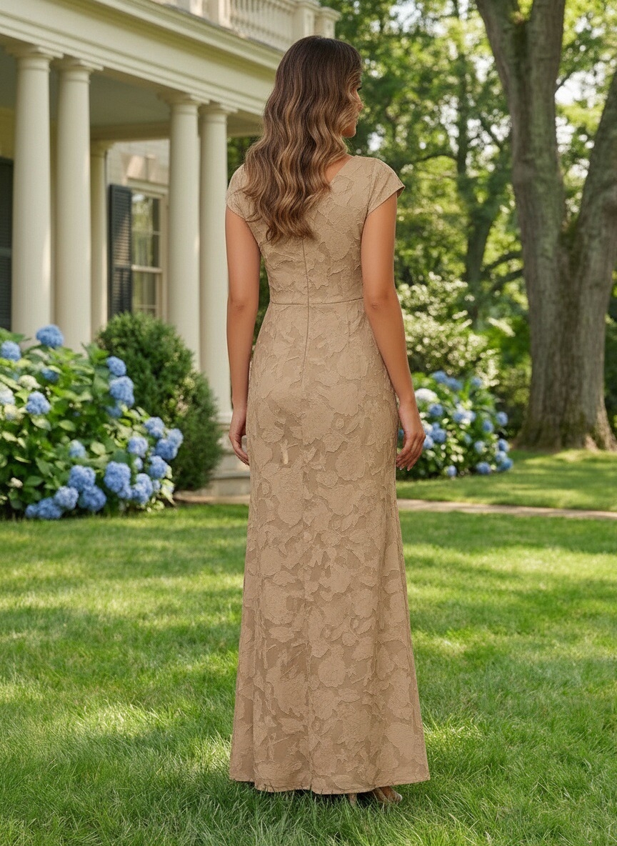 Jacquard V Neck Mother of the Bride Dresses with Split Side