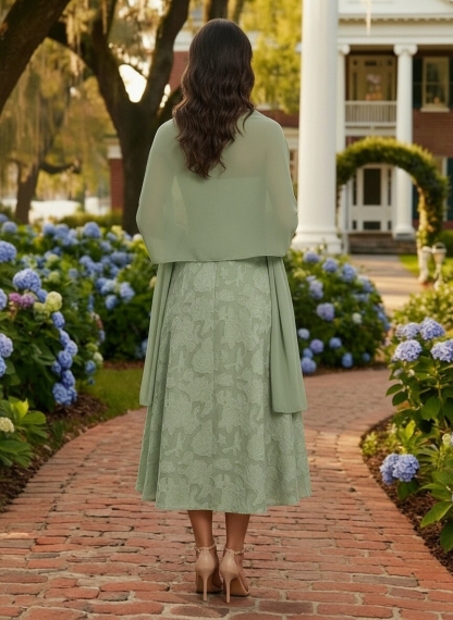 Jacquard Strapless Mother of the Bride Dresses with Cape