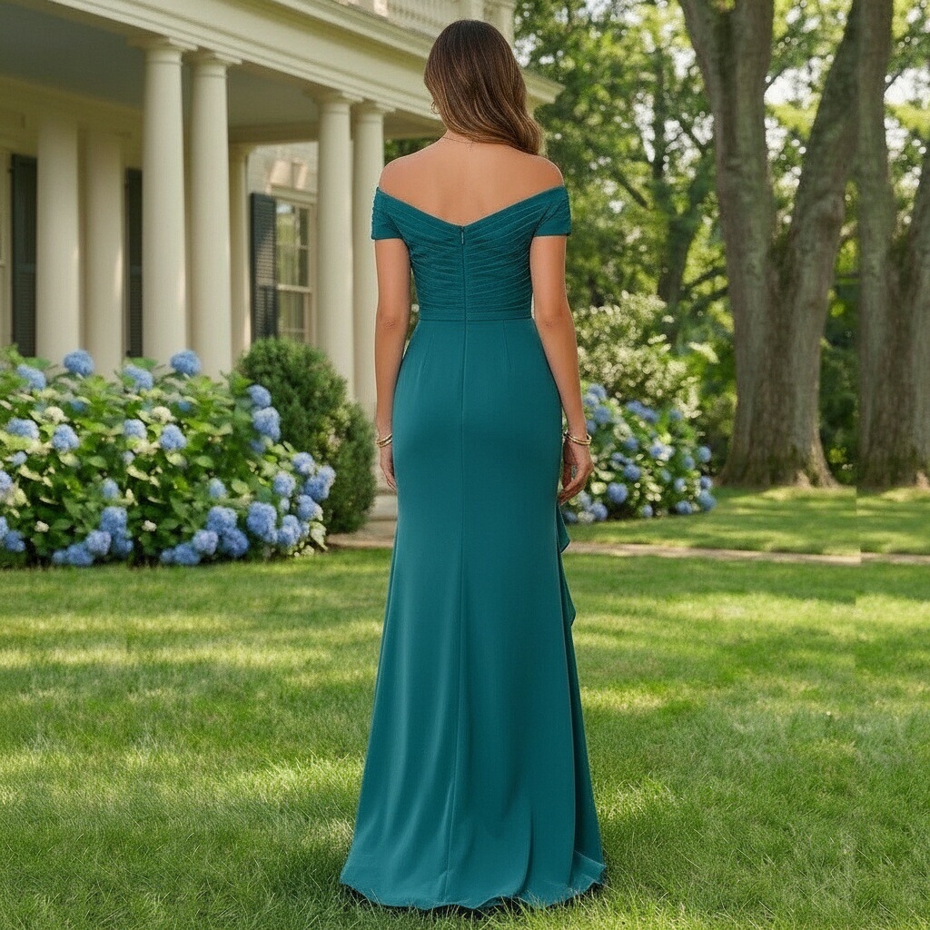 Elastic Off Shoulder Mother of the Bride Dresses with Ruffles