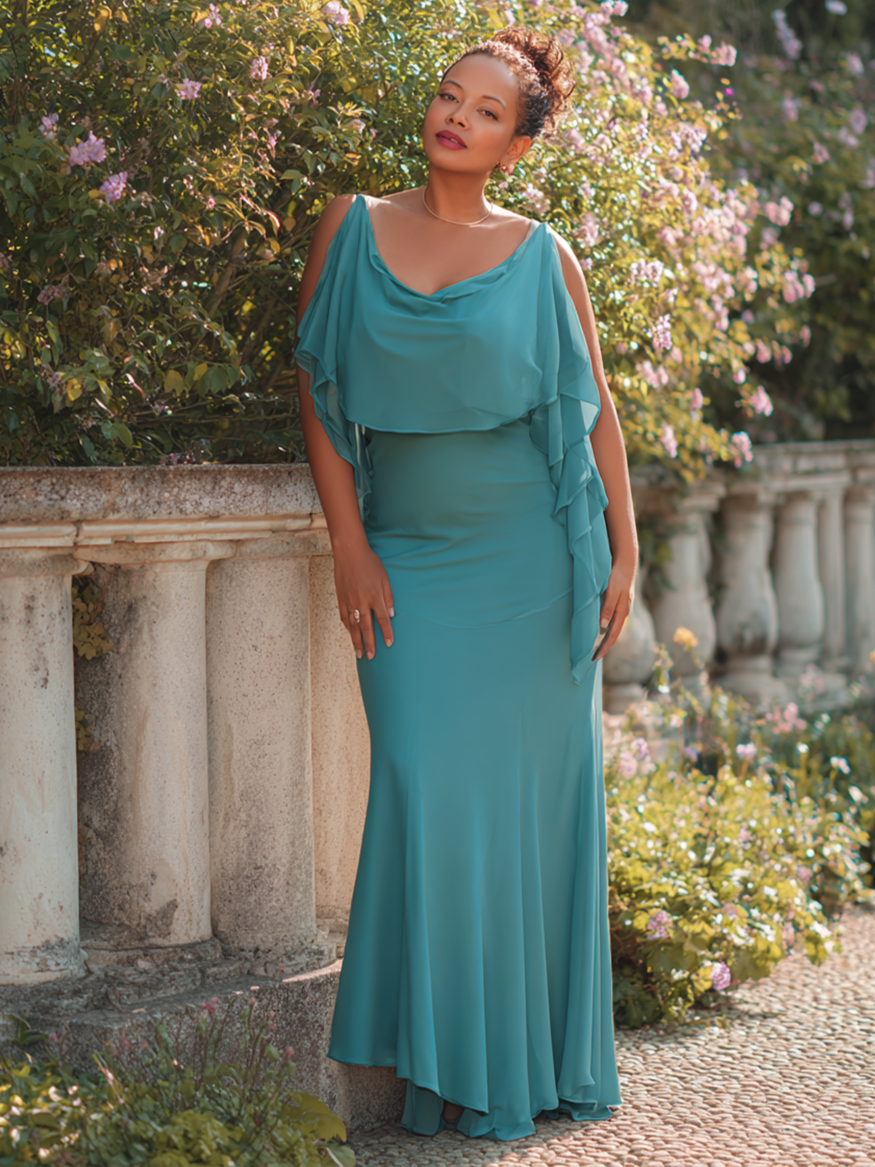 Chiffon Drop Neck Mother of the Bride Dresses with Embroidery