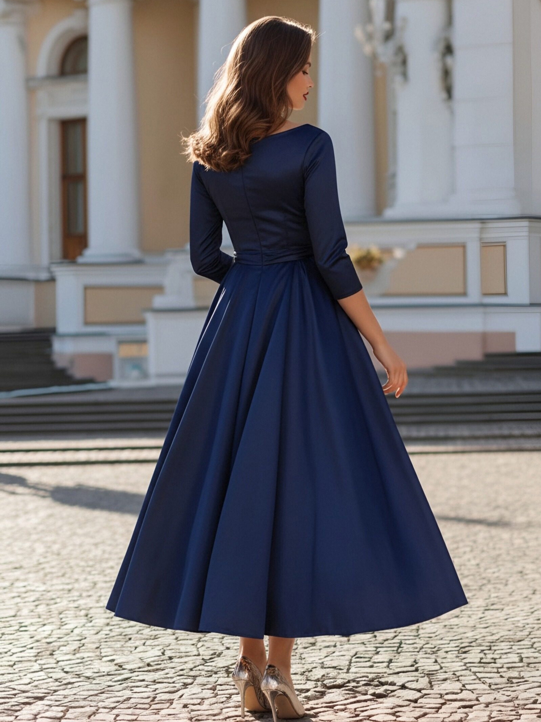 Satin V Neck Mother of the Bride Dresses with Embroidery